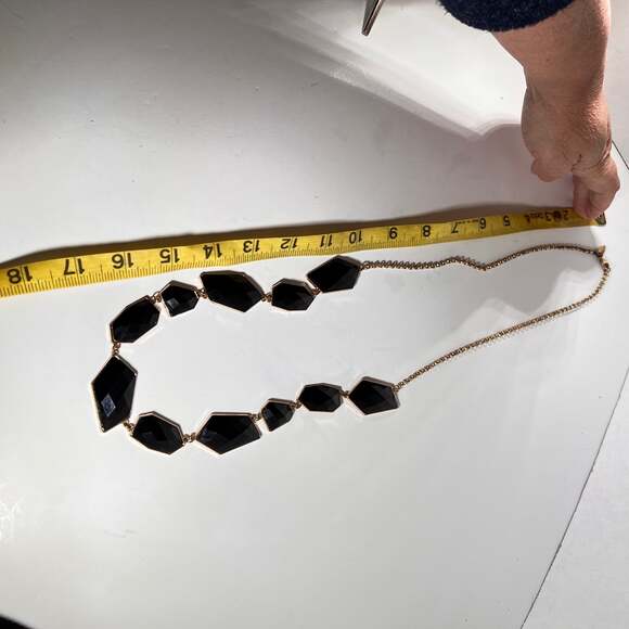 New York and Company Black and Gold Tone Necklace 32” Statement Dramatic - Picture 6 of 13